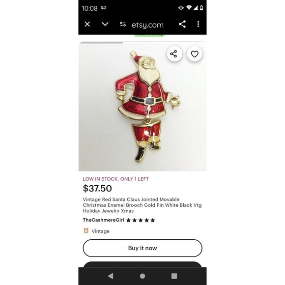 Set 2 VINTAGE ENAMEL STANDING SANTA Jointed RARE CHRISTMAS Pin Brooch VTG Wreath - Picture 6 of 6